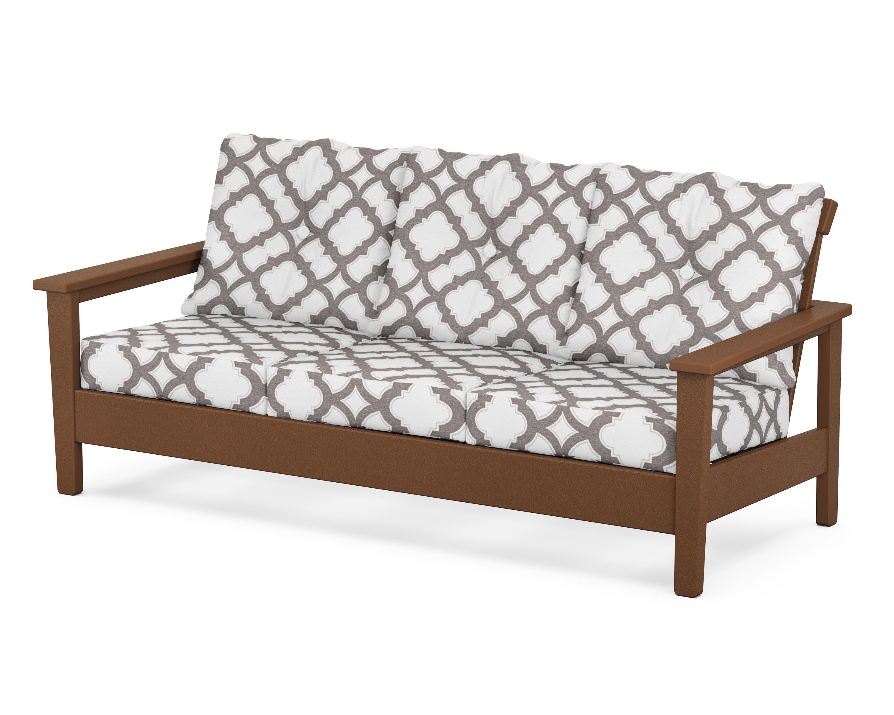 POLYWOOD® Prescott Deep Seating Sofa in Teak / Trellis Grey Mist