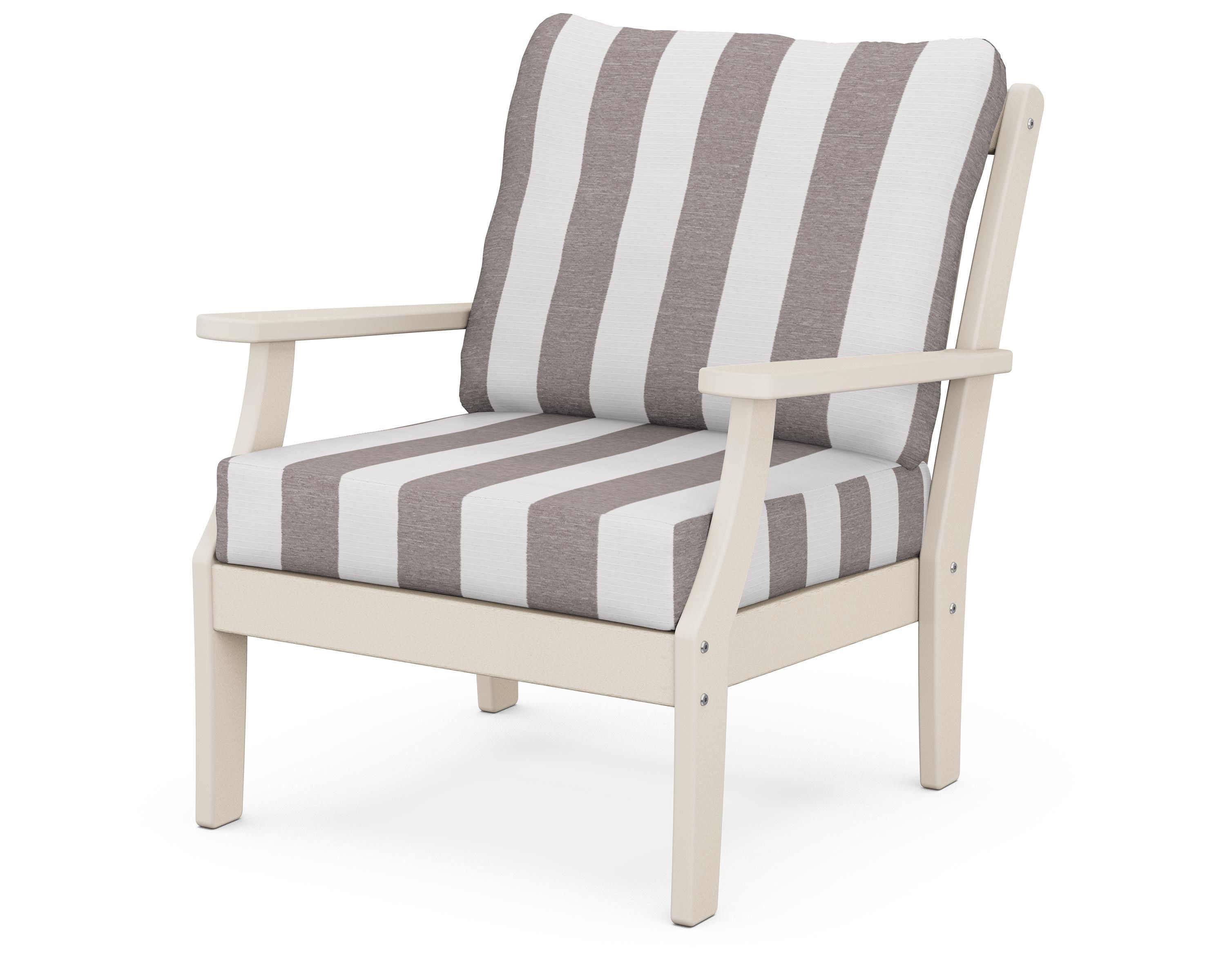 POLYWOOD® Braxton Deep Seating Chair in Sand / Cabana Stripe Grey Mist