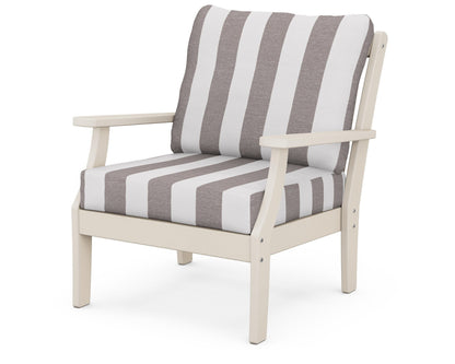 POLYWOOD® Braxton Deep Seating Chair in Sand / Cabana Stripe Grey Mist