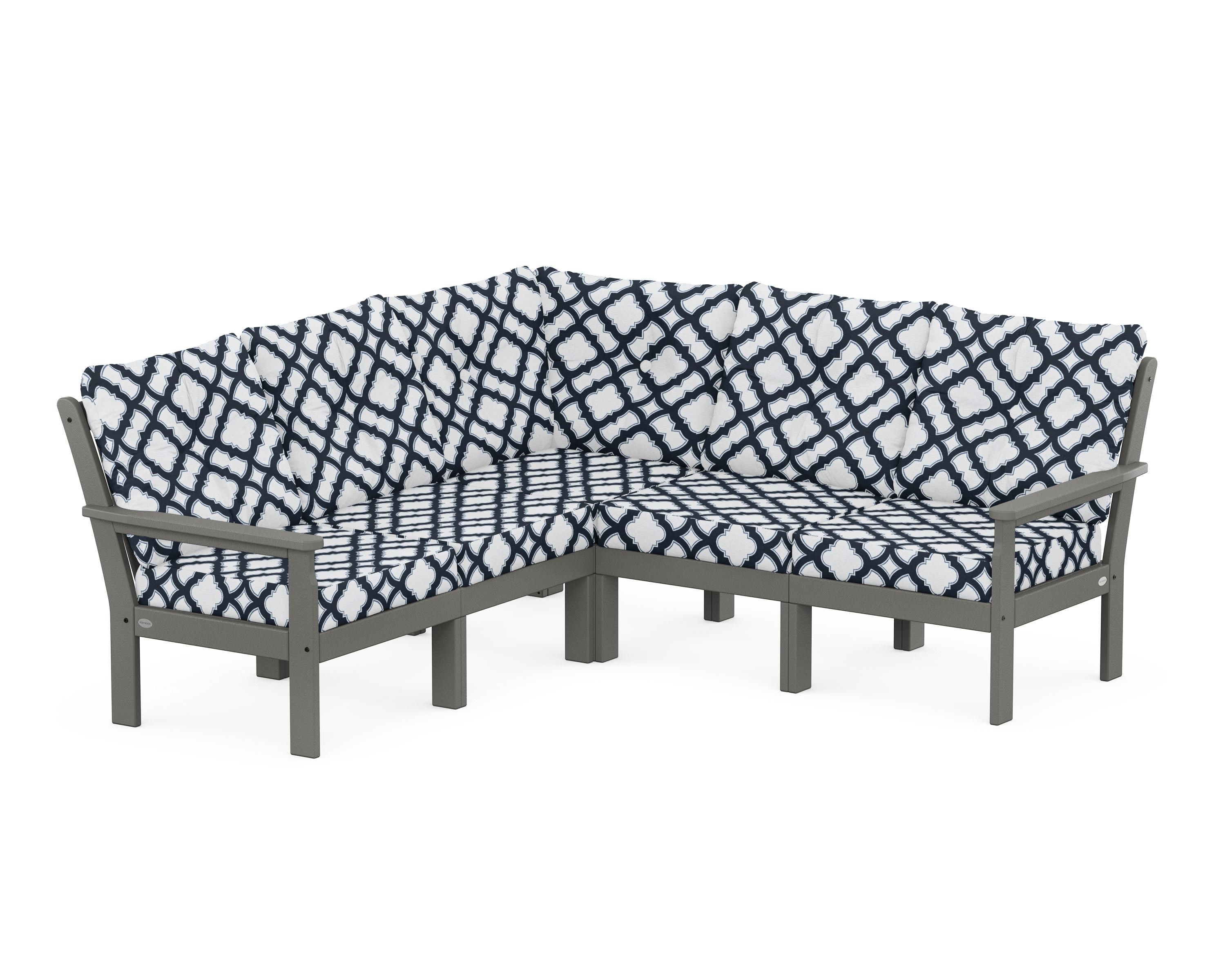 POLYWOOD® Vineyard 5-Piece Sectional in Slate Grey / Trellis Marine Indigo