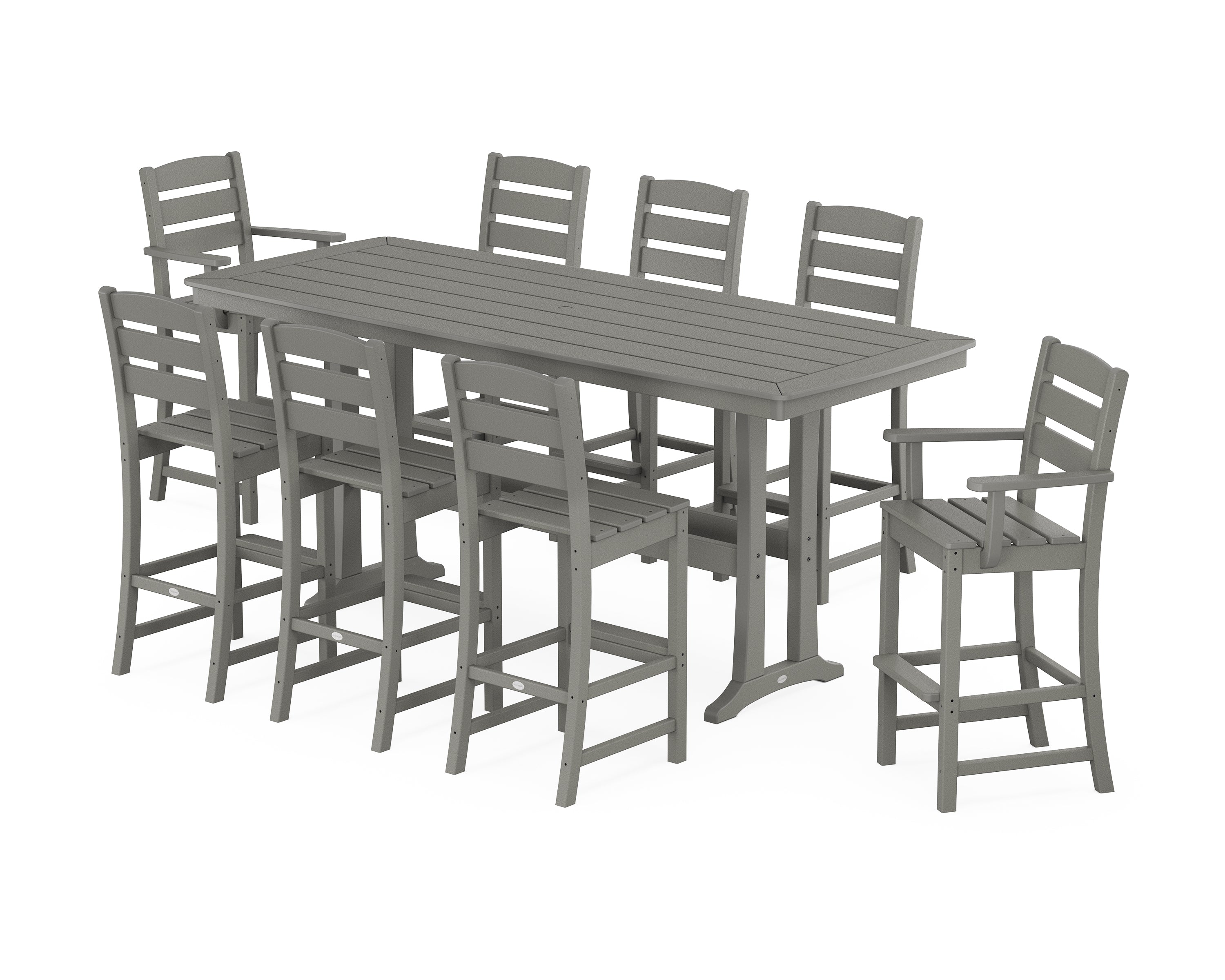 POLYWOOD® Lakeside 9-Piece Bar Set with Trestle Legs in Slate Grey