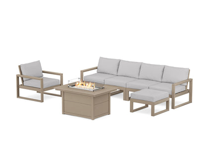 POLYWOOD® EDGE Sectional Lounge and Fire Pit Set in Vintage Sahara / Granite
