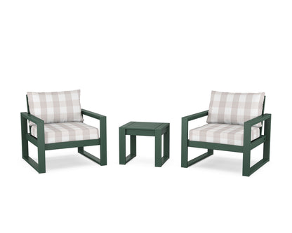 POLYWOOD® EDGE Sectional 3-Piece Deep Seating Set in Green / Buffalo Plaid Dune Burlap