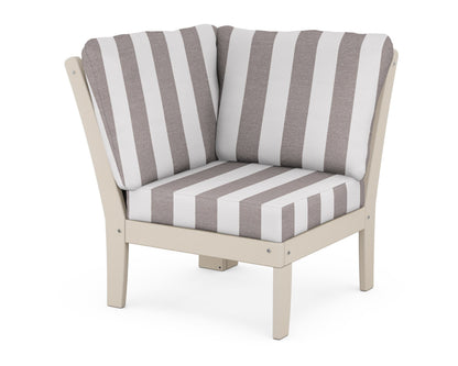 POLYWOOD® Braxton Modular Corner Chair in Sand / Cabana Stripe Grey Mist