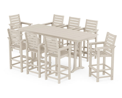 POLYWOOD® Captain 9-Piece Farmhouse Bar Set with Trestle Legs in Sand