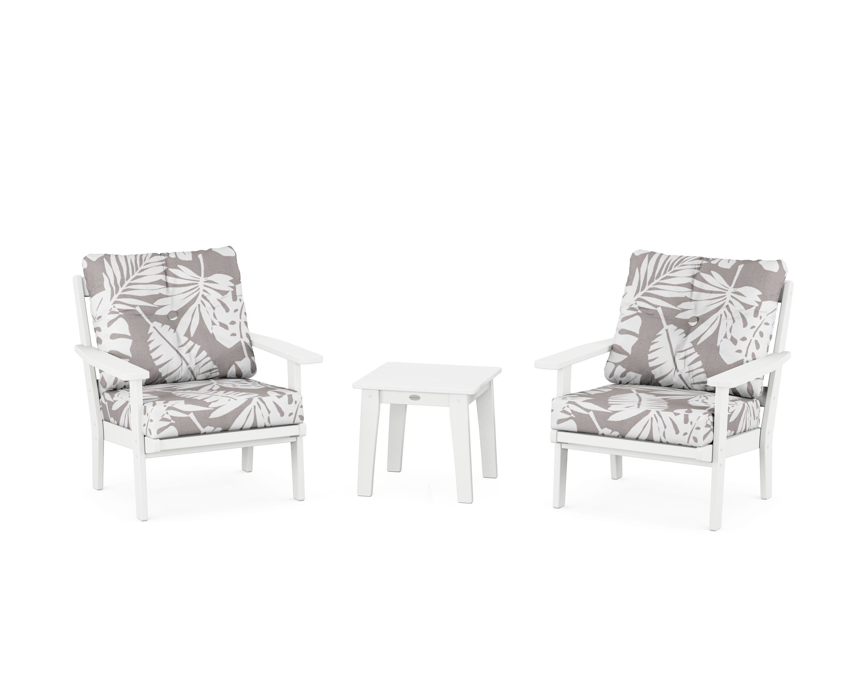 POLYWOOD® Oxford 3-Piece Deep Seating Set in White / Leaf Grey Mist