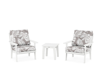 POLYWOOD® Oxford 3-Piece Deep Seating Set in White / Leaf Grey Mist
