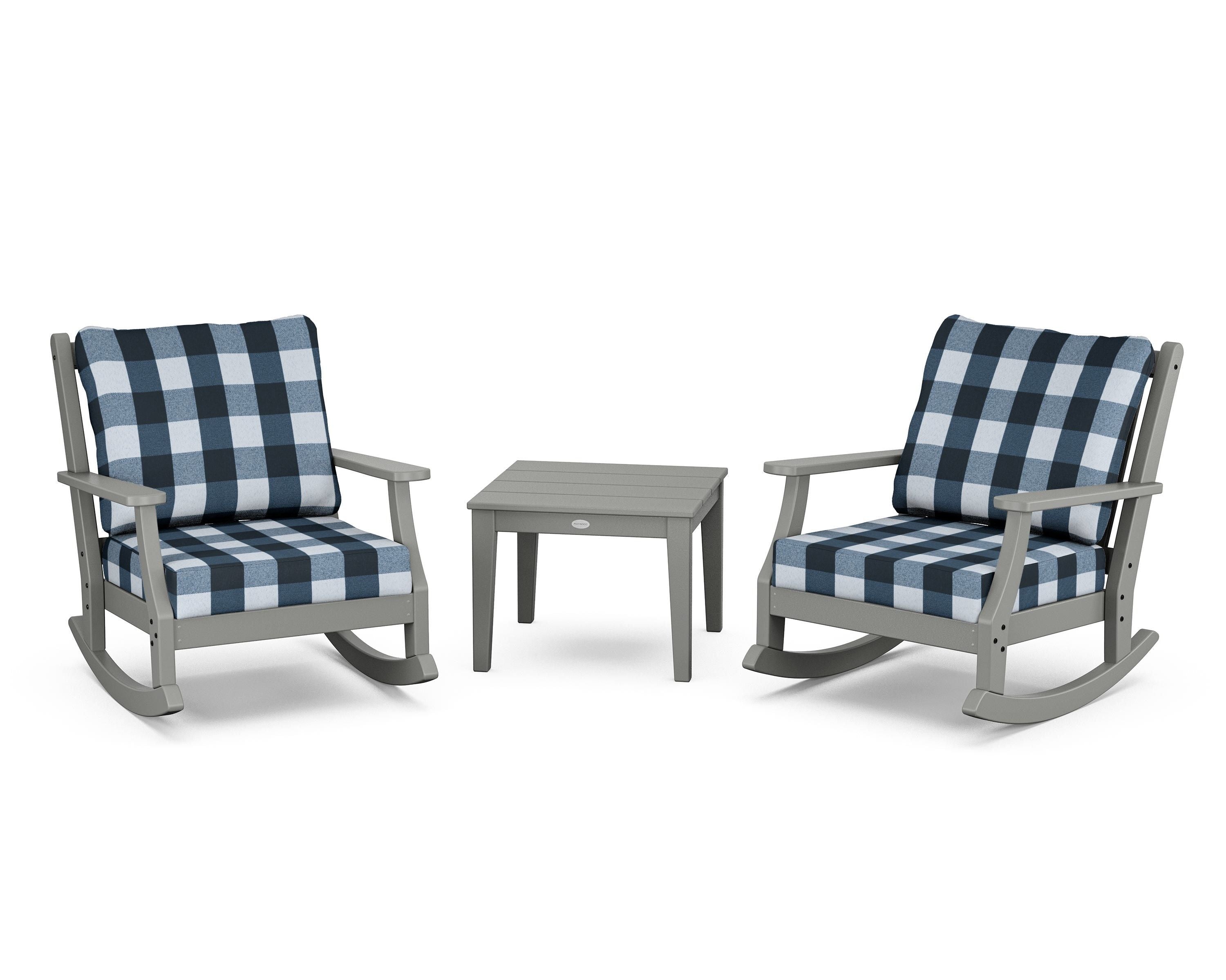 Country Living Wovendale 3-Piece Deep Seating Rocker Set in Slate Grey / Buffalo Plaid Marine Indigo
