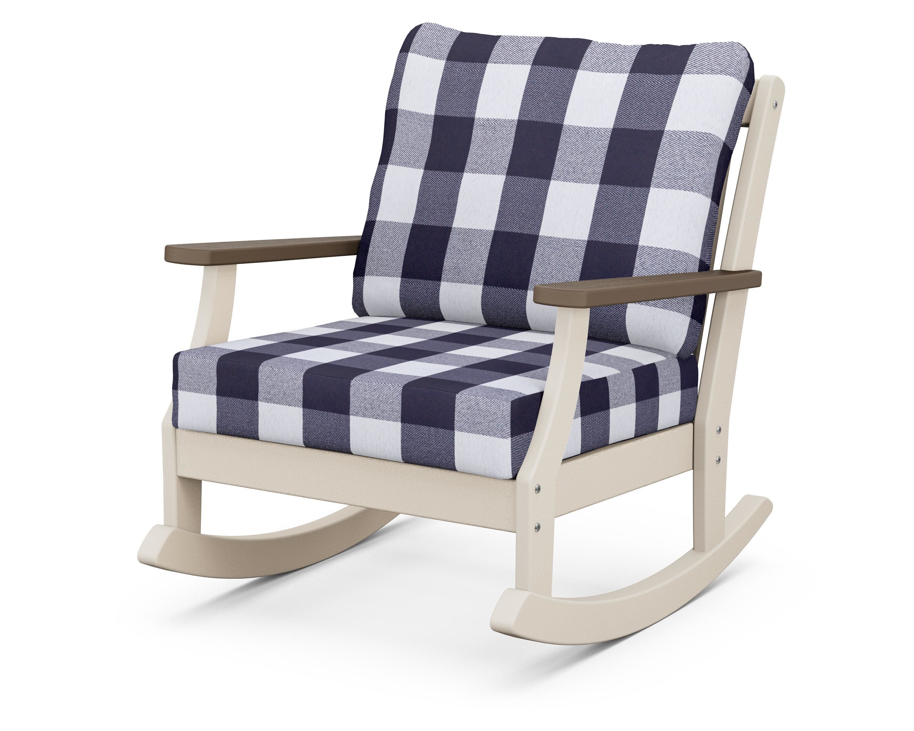 POLYWOOD® Braxton Deep Seating Rocking Chair in Sand / Kona / Buffalo Plaid Navy