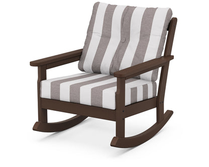 POLYWOOD® Vineyard Deep Seating Rocking Chair in Mahogany / Cabana Stripe Grey Mist