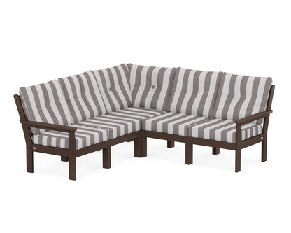 POLYWOOD® Vineyard 5-Piece Sectional in Mahogany / Cabana Stripe Grey Mist