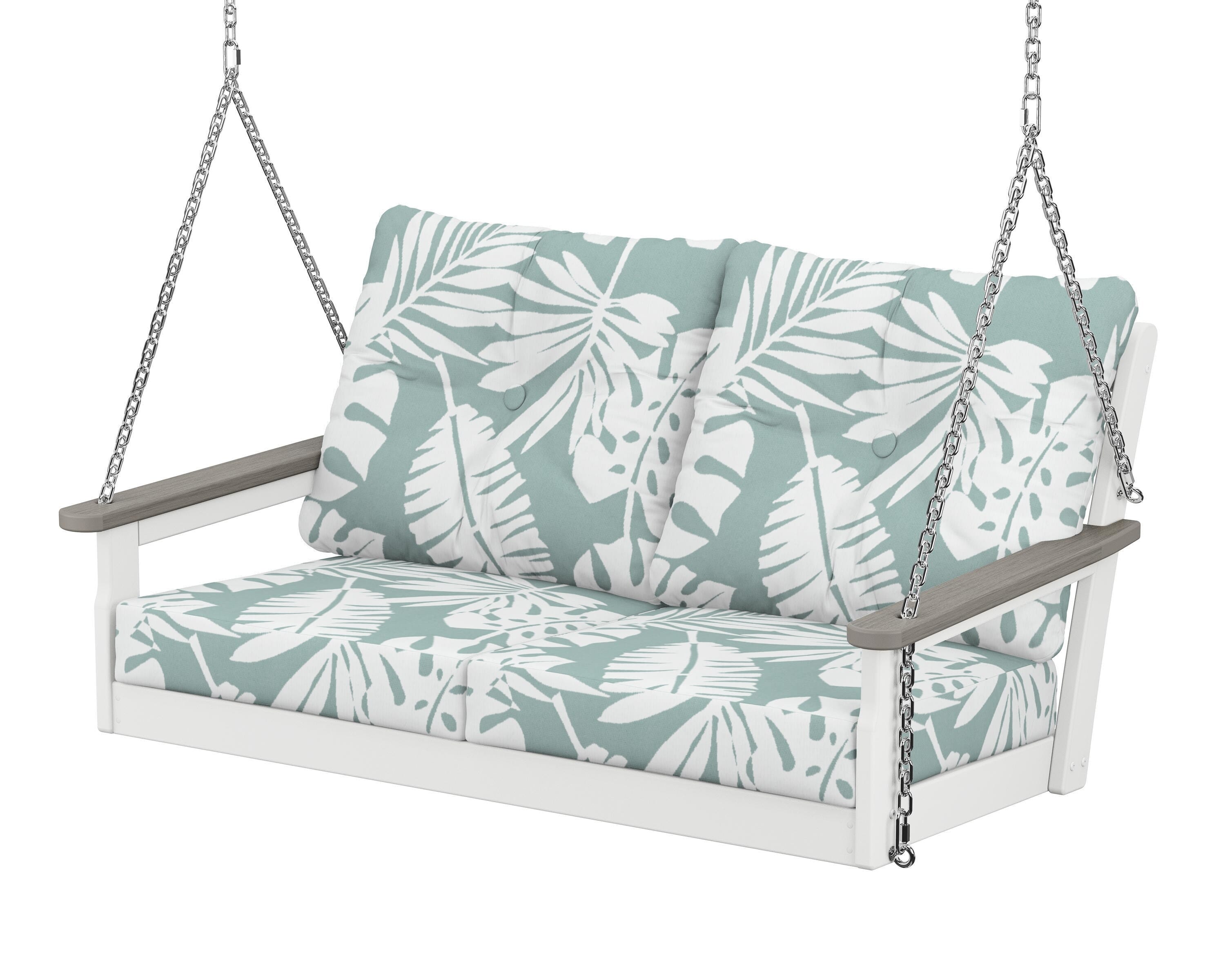 POLYWOOD® Vineyard Deep Seating Swing in White / Driftwood / Leaf Glacier Spa