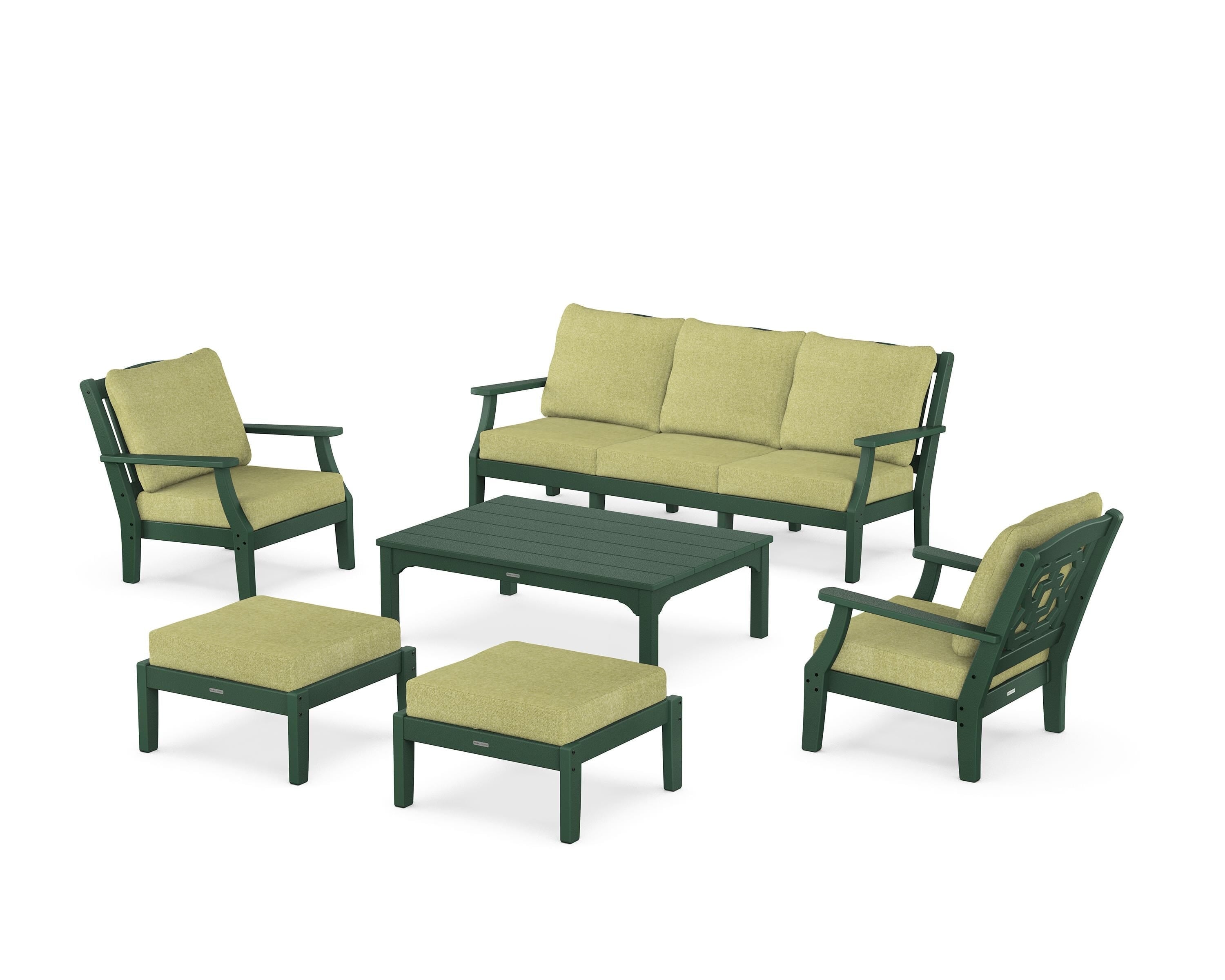 Martha Stewart by POLYWOOD® Chinoiserie 6-Piece Lounge Sofa Set in Green / Chartreuse Boucle