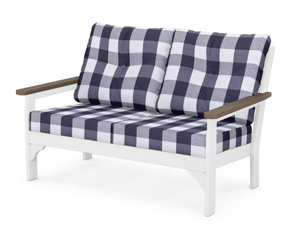 POLYWOOD® Vineyard Deep Seating Loveseat in White / Kona / Buffalo Plaid Navy