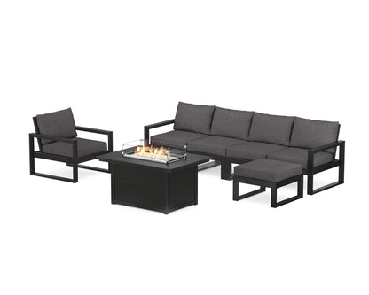 POLYWOOD® EDGE Sectional Lounge and Fire Pit Set in Black / Ash Charcoal