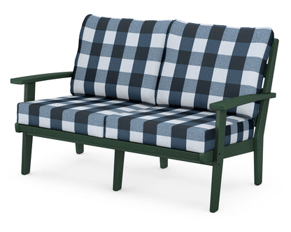 POLYWOOD® Grant Park Deep Seating Loveseat in Green / Buffalo Plaid Marine Indigo