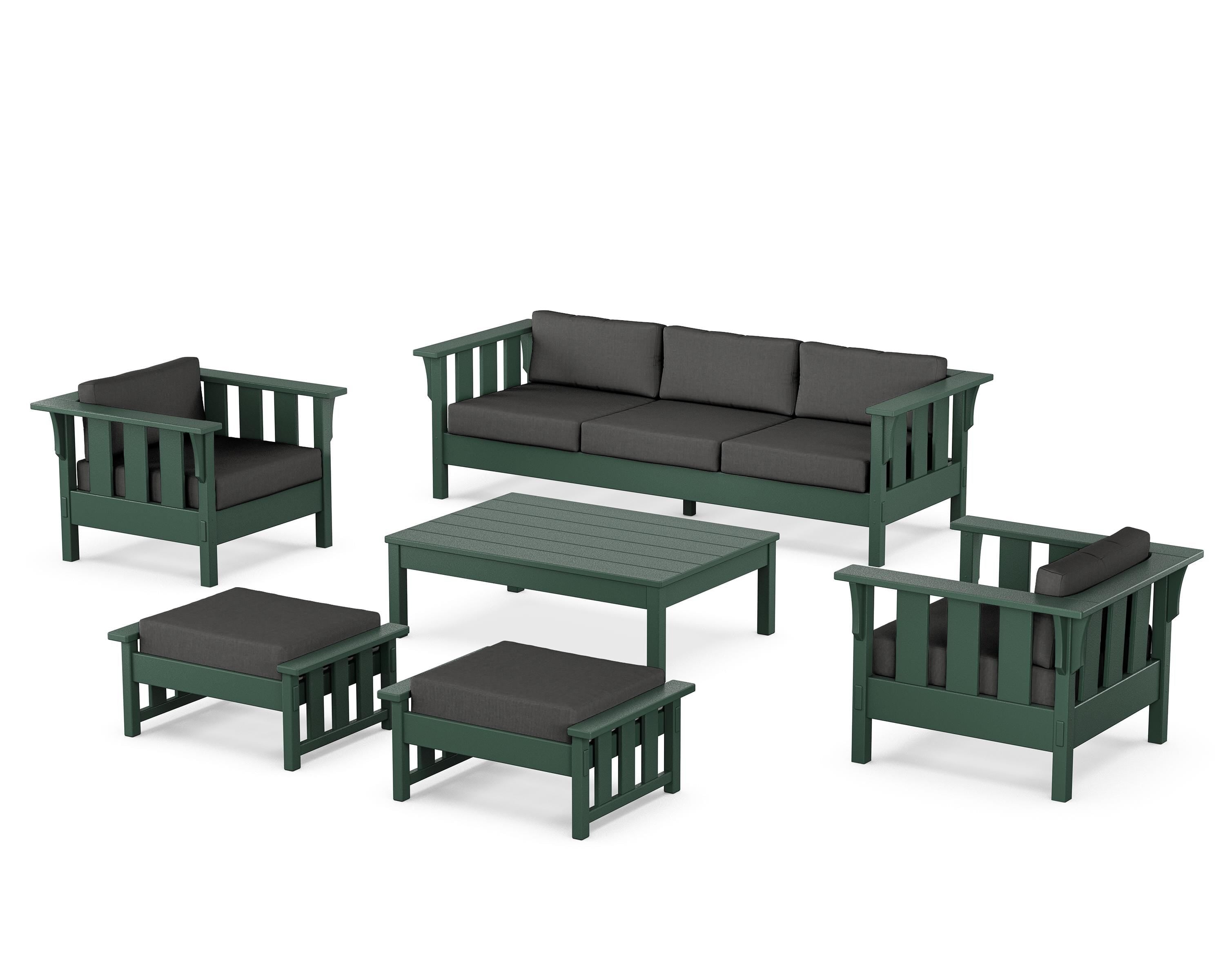 Martha Stewart by POLYWOOD® Acadia 6-Piece Lounge Sofa Set in Green / Spectrum Carbon