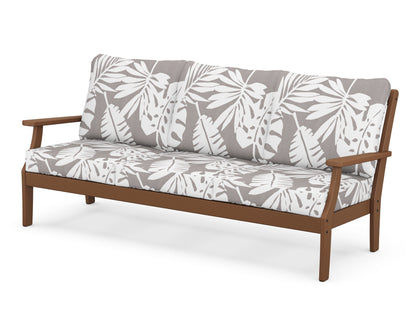 POLYWOOD® Braxton Deep Seating Sofa in Teak / Leaf Grey Mist