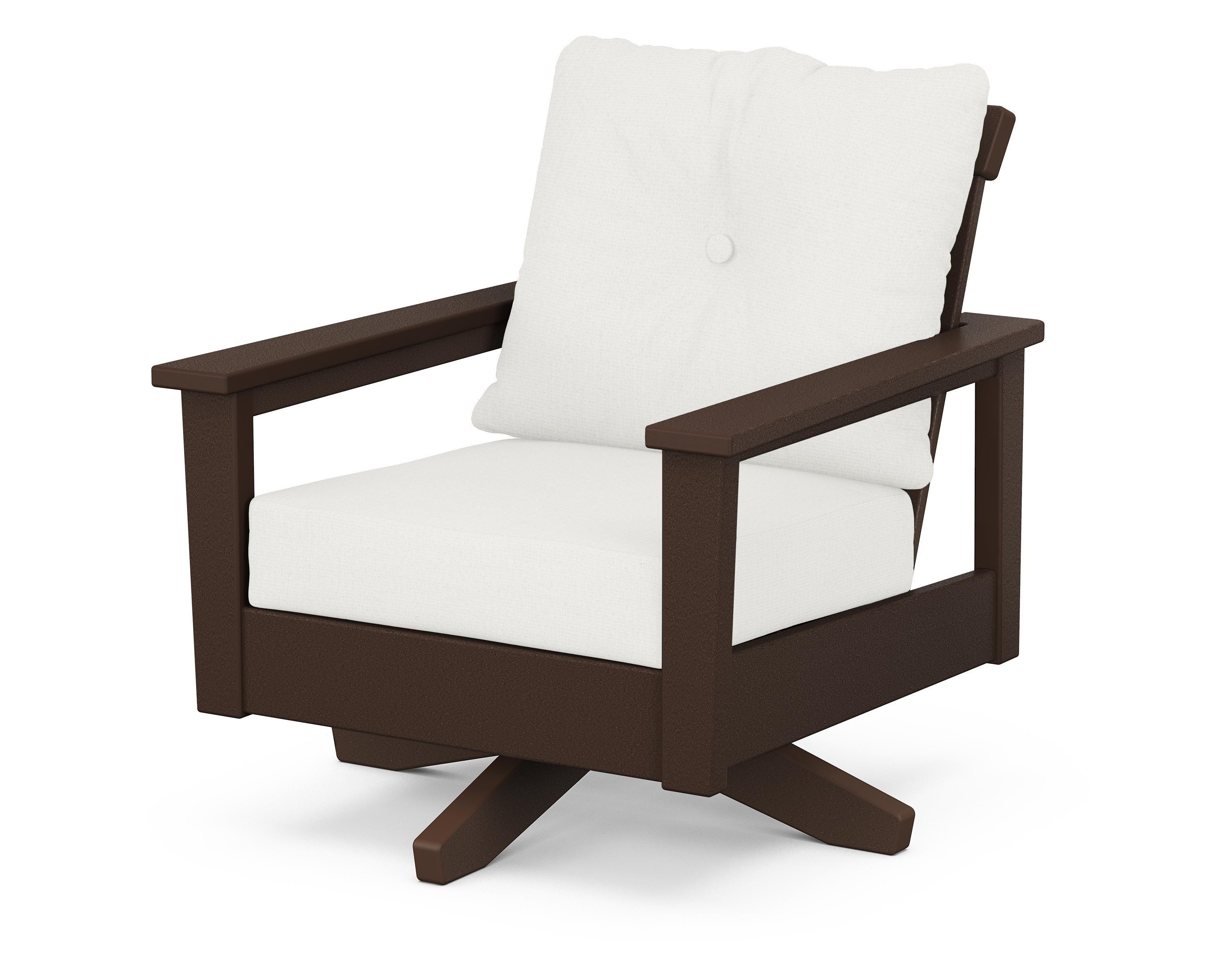 POLYWOOD® Prescott Deep Seating Swivel Chair in Mahogany / Natural Linen