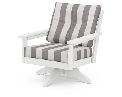 POLYWOOD® Vineyard Deep Seating Swivel Chair in White / Cabana Stripe Grey Mist