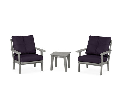 POLYWOOD® Oxford 3-Piece Deep Seating Set in Slate Grey / Navy Linen