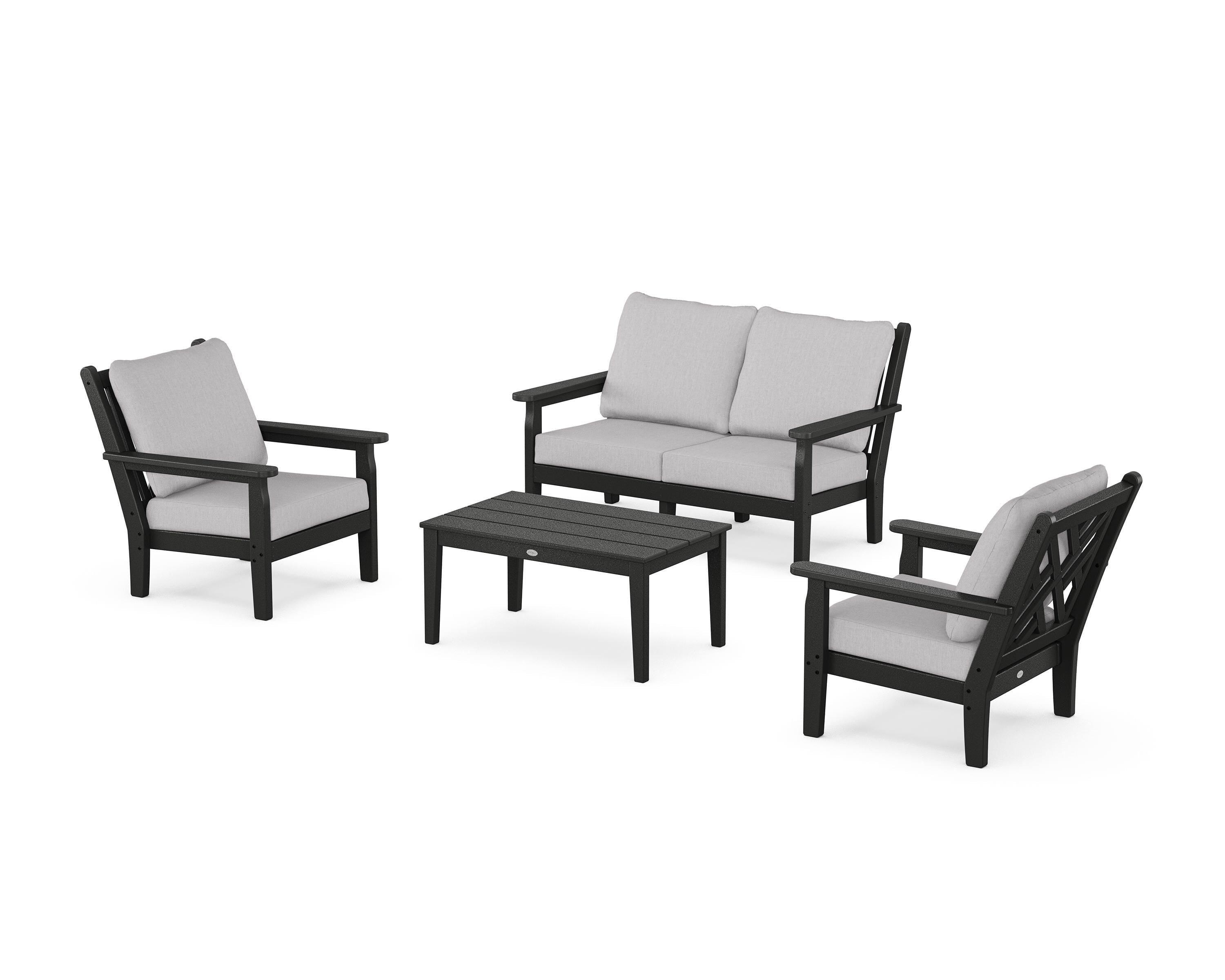 POLYWOOD® Chippendale 4-Piece Deep Seating Set with Loveseat in Black / Granite