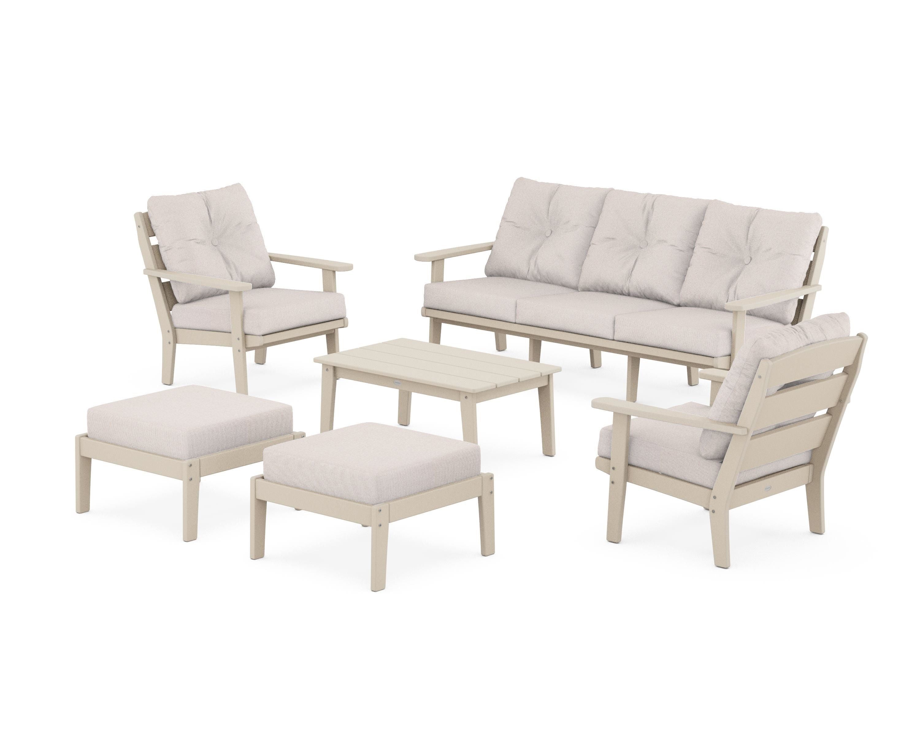 POLYWOOD® Lakeside 6-Piece Lounge Sofa Set in Sand / Dune Burlap