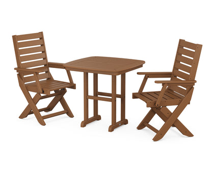 POLYWOOD® Captain Folding Chair 3-Piece Dining Set in Teak