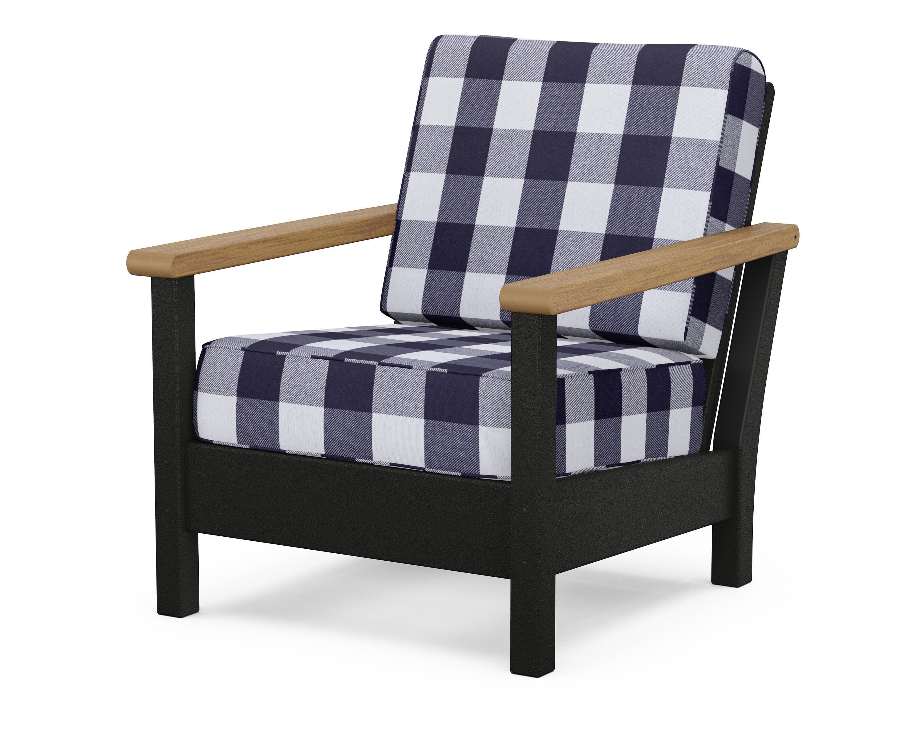 POLYWOOD® Harbour Deep Seating Chair in Black / Natural / Buffalo Plaid Navy