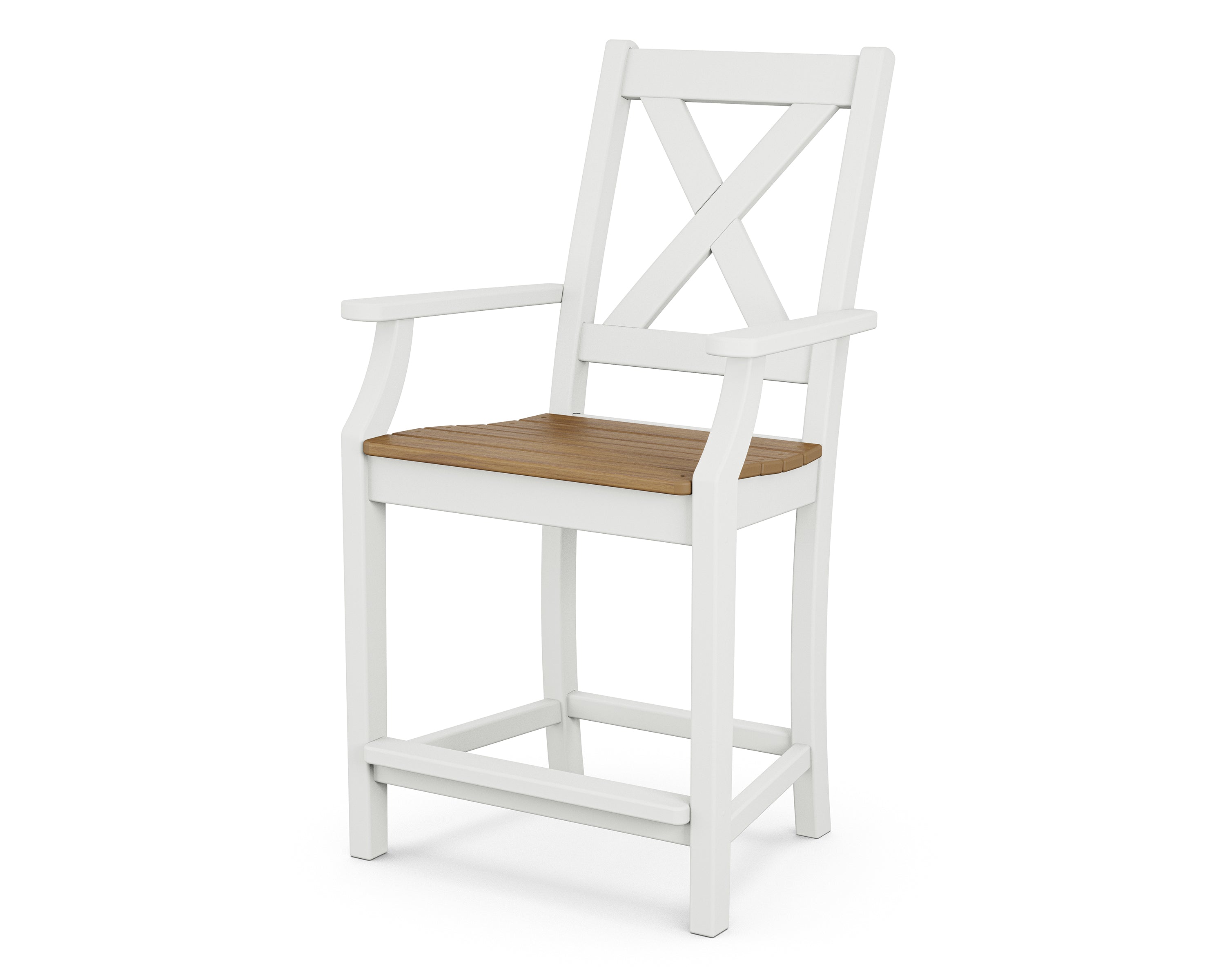 POLYWOOD® Braxton Counter Arm Chair in White / Natural