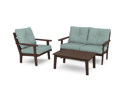 POLYWOOD® Lakeside 3-Piece Deep Seating Set in Mahogany / Glacier Spa