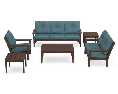 POLYWOOD® Vineyard 6-Piece Deep Seating Set in Mahogany / Ocean Teal