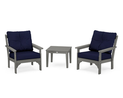 POLYWOOD® Vineyard 3-Piece Deep Seating Set in Slate Grey / Navy