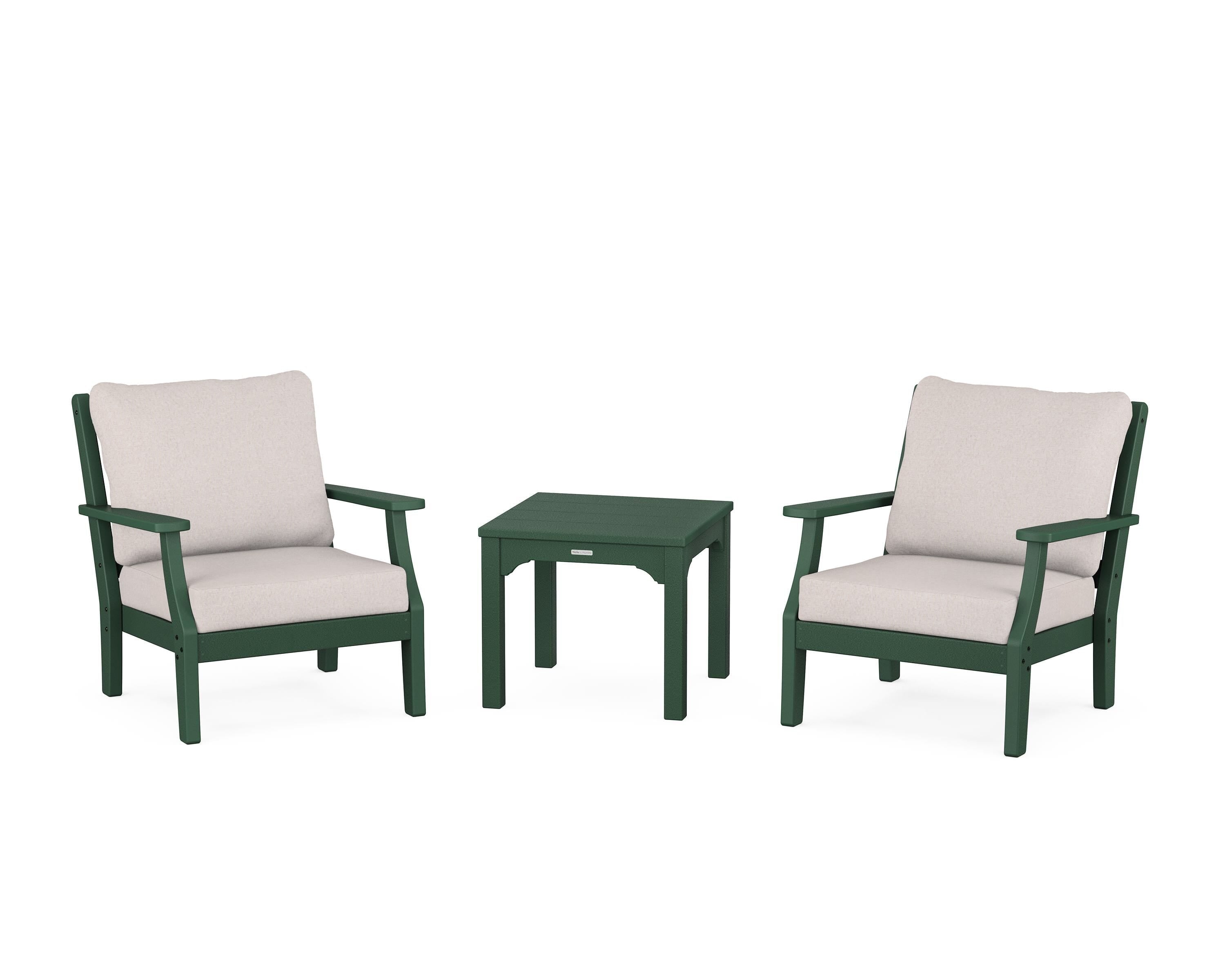 Martha Stewart by POLYWOOD® Chinoiserie 3-Piece Deep Seating Set in Green / Dune Burlap