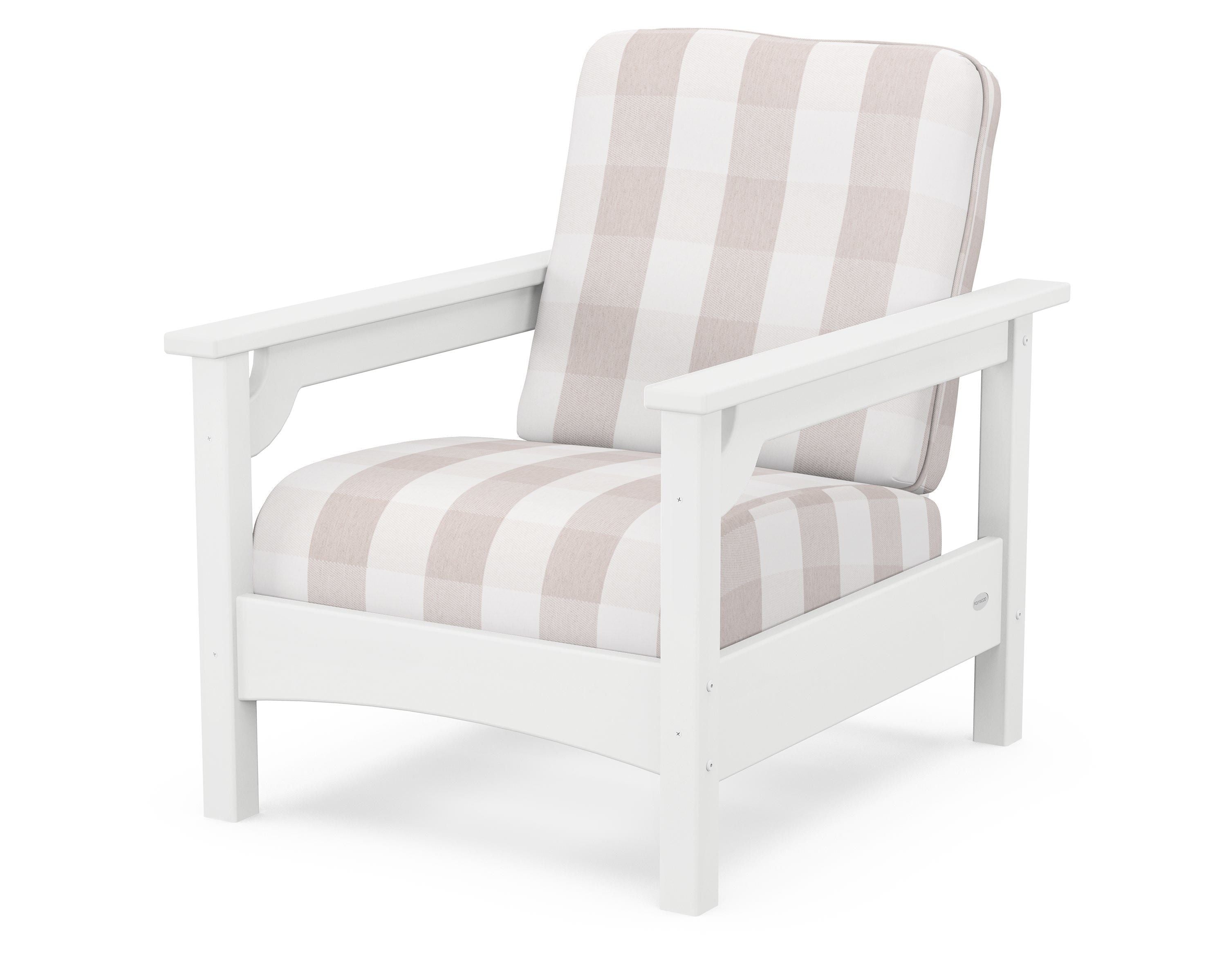 POLYWOOD® Club Chair in White / Buffalo Plaid Dune Burlap