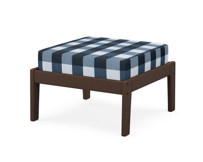 Unbranded Deep Seating Ottoman in Mahogany / Buffalo Plaid Marine Indigo