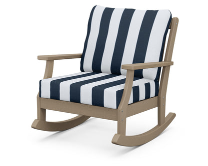 POLYWOOD® Braxton Deep Seating Rocking Chair in Vintage Sahara / Cabana Stripe Marine Indigo
