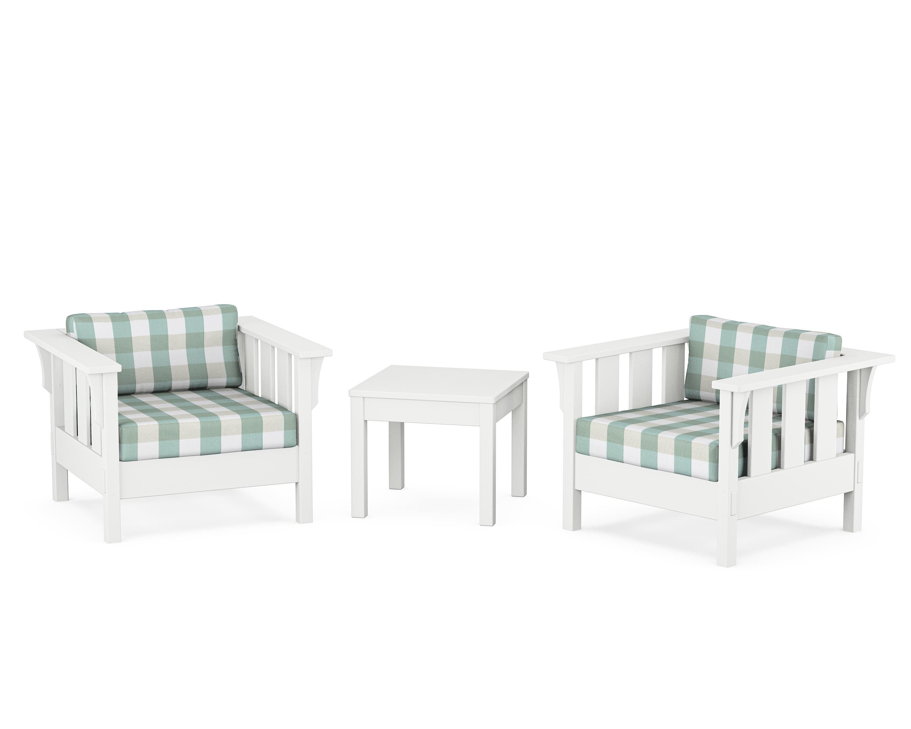 Martha Stewart by POLYWOOD® Acadia 3-Piece Deep Seating Set in White / Buffalo Plaid Glacier Spa