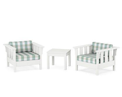Martha Stewart by POLYWOOD® Acadia 3-Piece Deep Seating Set in White / Buffalo Plaid Glacier Spa