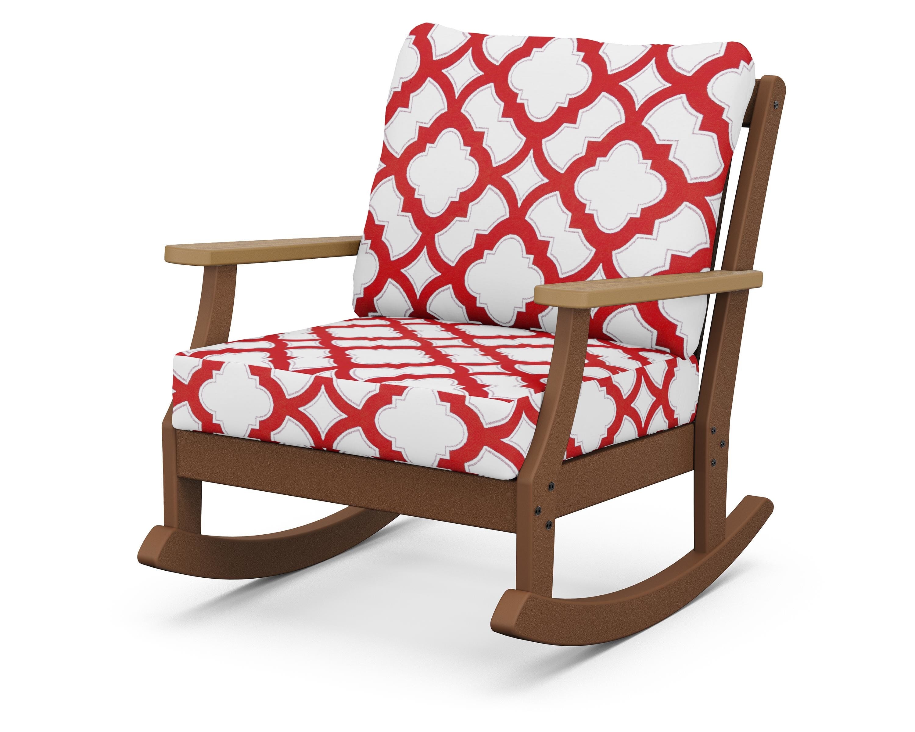 POLYWOOD® Braxton Deep Seating Rocking Chair in Teak / Natural / Trellis Crimson