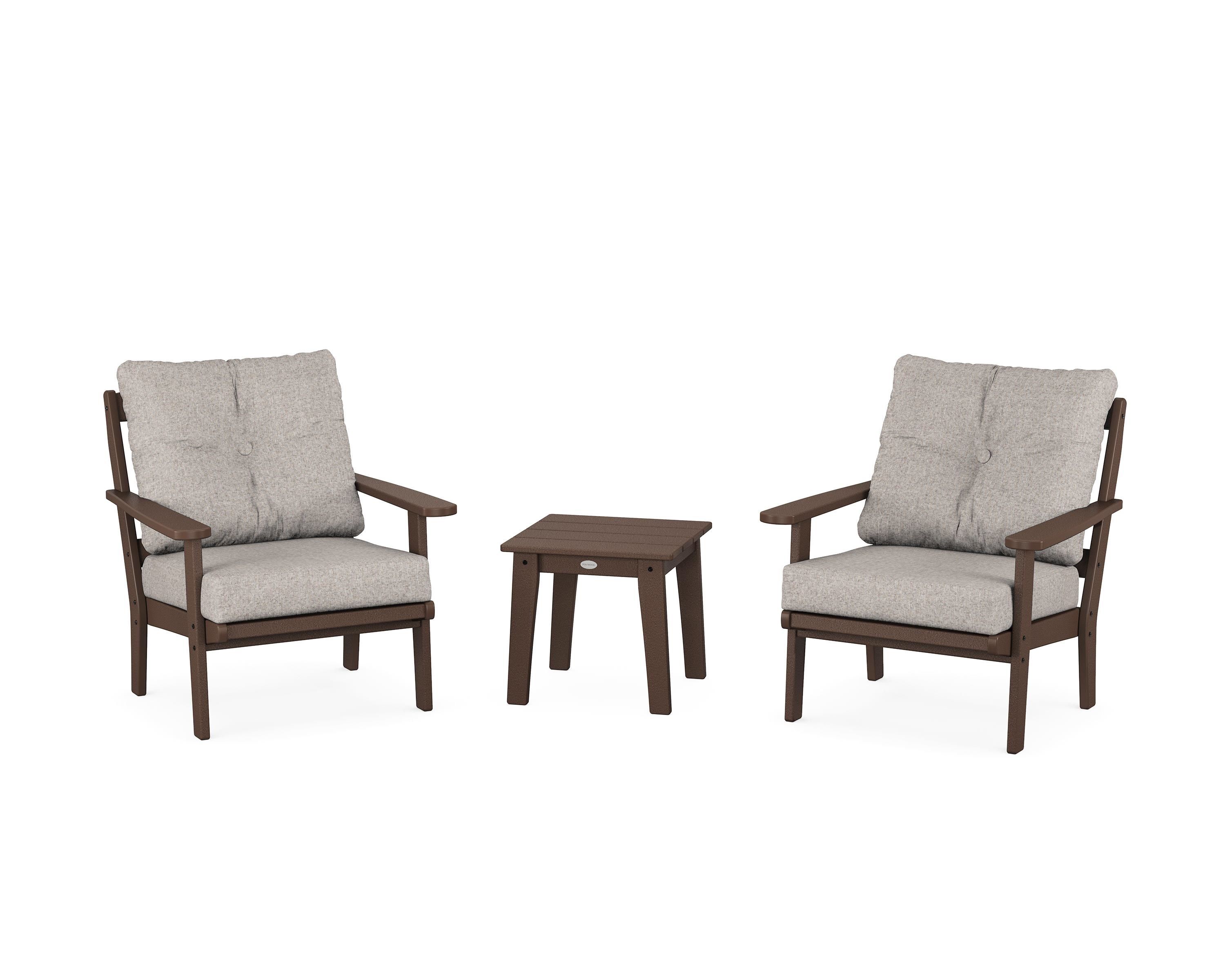 POLYWOOD® Mission 3-Piece Deep Seating Set in Mahogany / Weathered Tweed