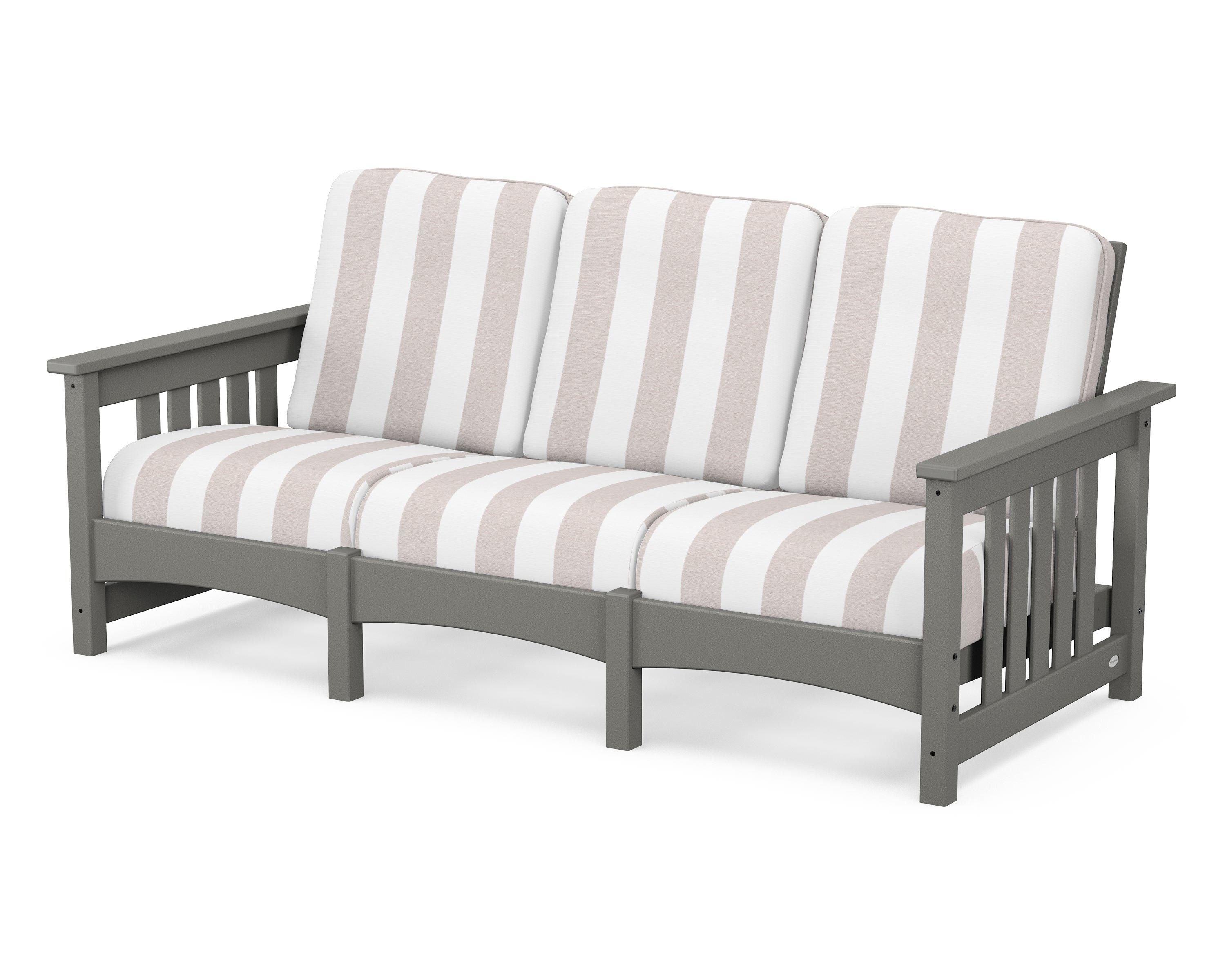 POLYWOOD® Club Mission Sofa in Slate Grey / Cabana Stripe Dune Burlap