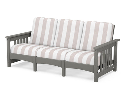 POLYWOOD® Club Mission Sofa in Slate Grey / Cabana Stripe Dune Burlap