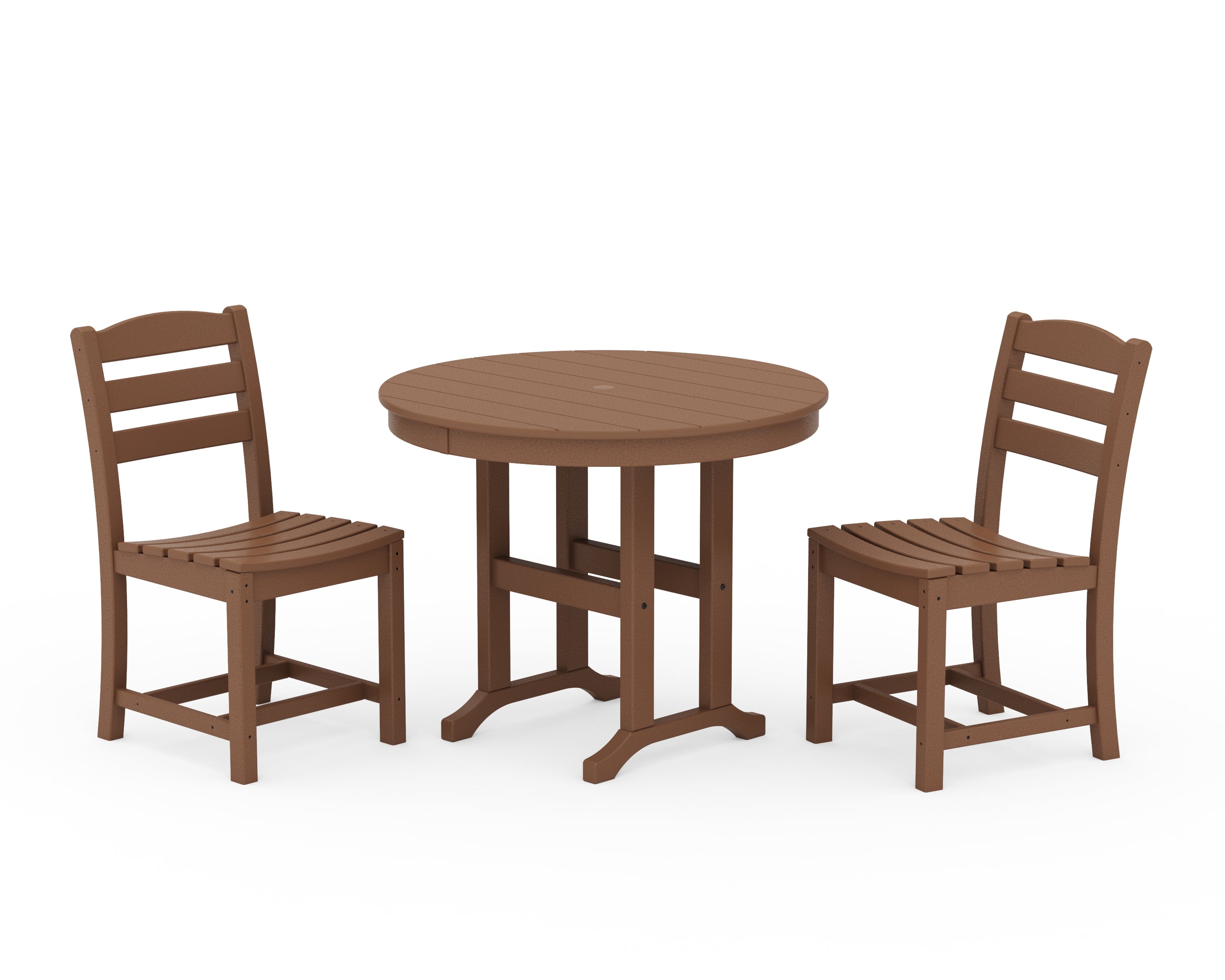 POLYWOOD® La Casa Café Side Chair 3-Piece Round Dining Set in Teak