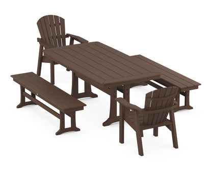 POLYWOOD® Seashell 5-Piece Dining Set with Trestle Legs in Mahogany