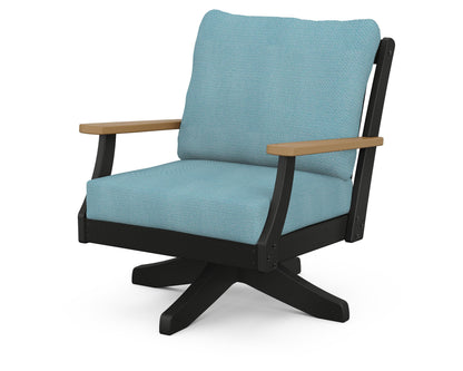 POLYWOOD® Braxton Deep Seating Swivel Chair in Black / Natural / Lattice Sky Blue