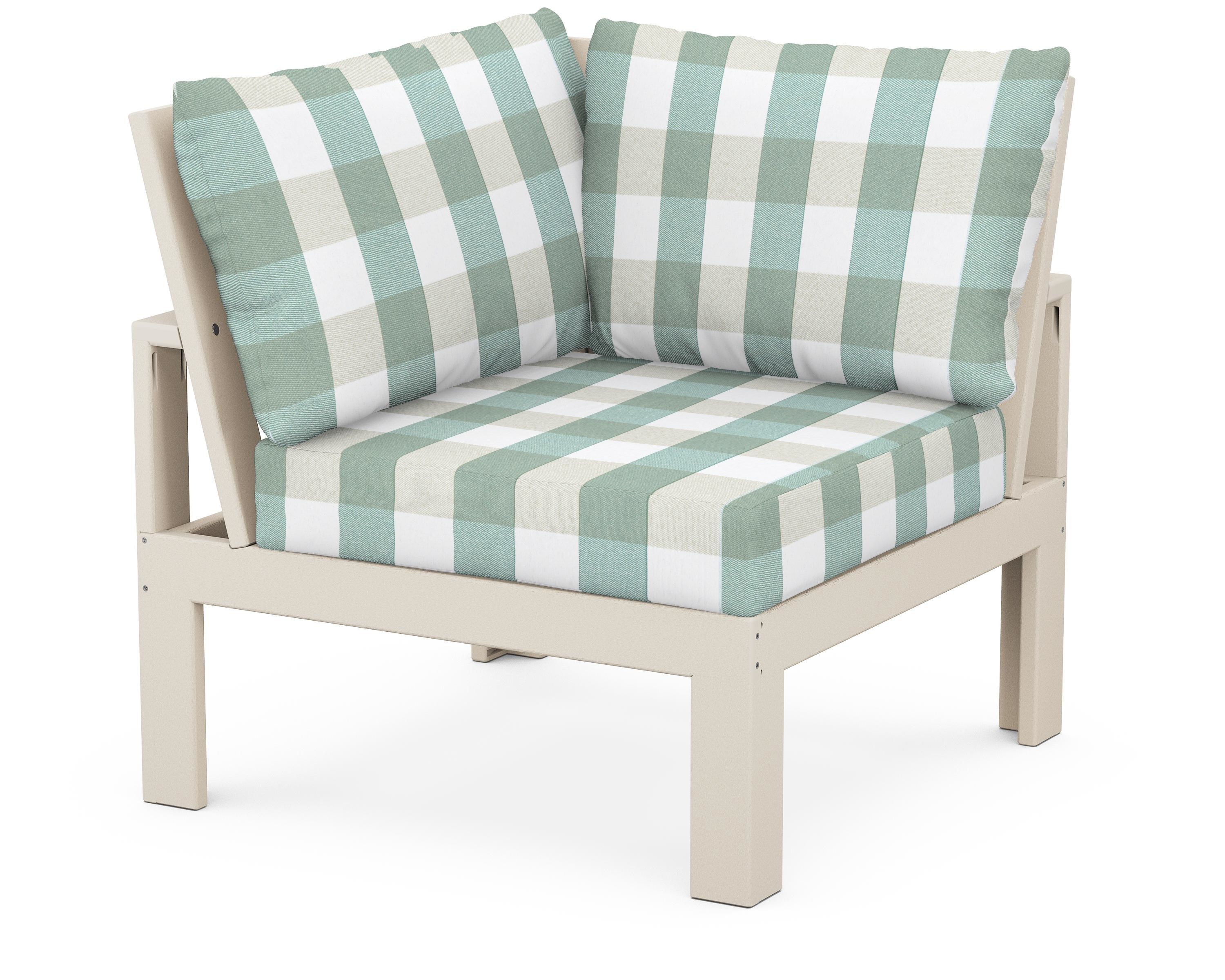 Unbranded Modular Corner Chair in Sand / Buffalo Plaid Glacier Spa