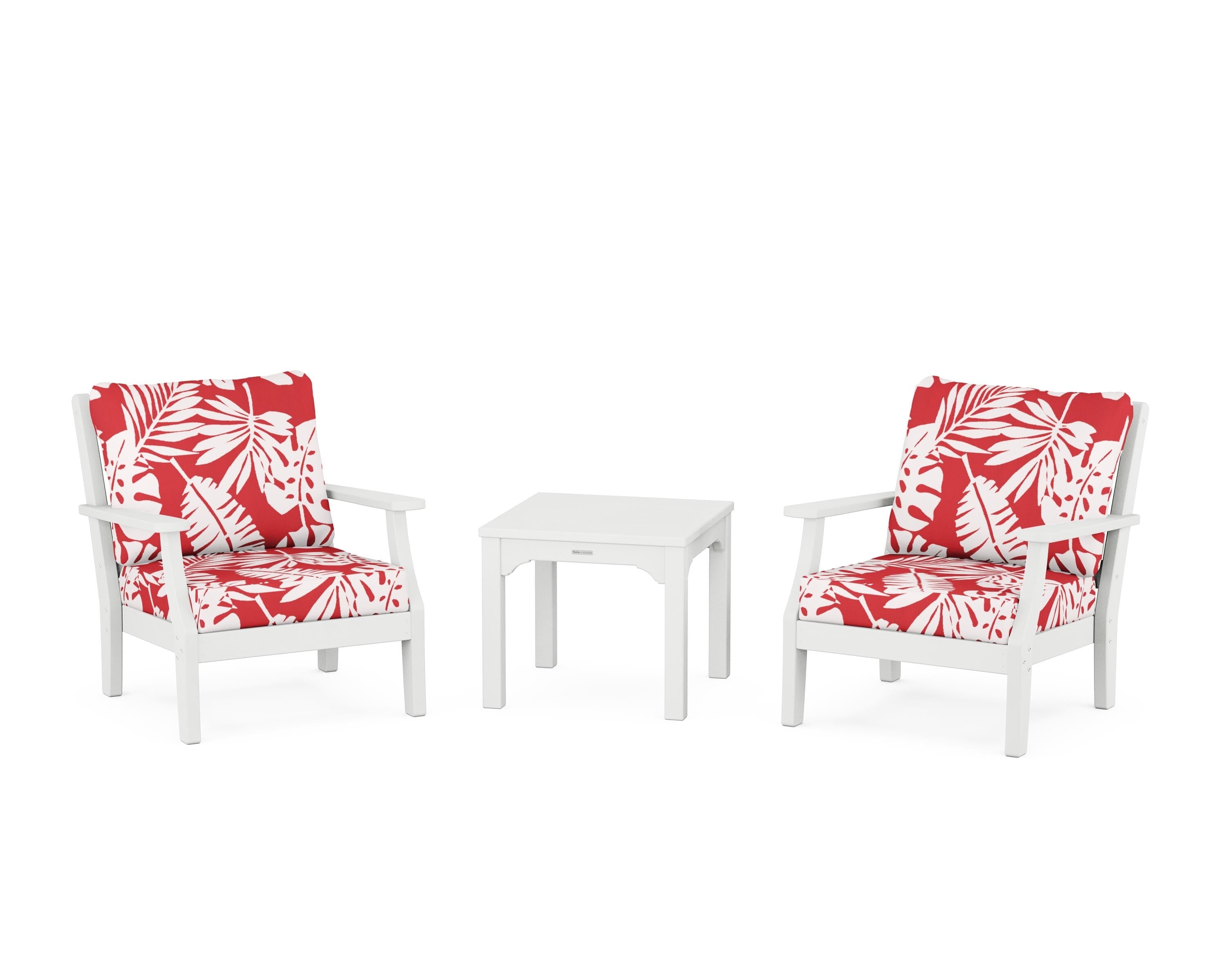Martha Stewart by POLYWOOD® Chinoiserie 3-Piece Deep Seating Set in White / Leaf Crimson