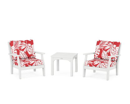 Martha Stewart by POLYWOOD® Chinoiserie 3-Piece Deep Seating Set in White / Leaf Crimson