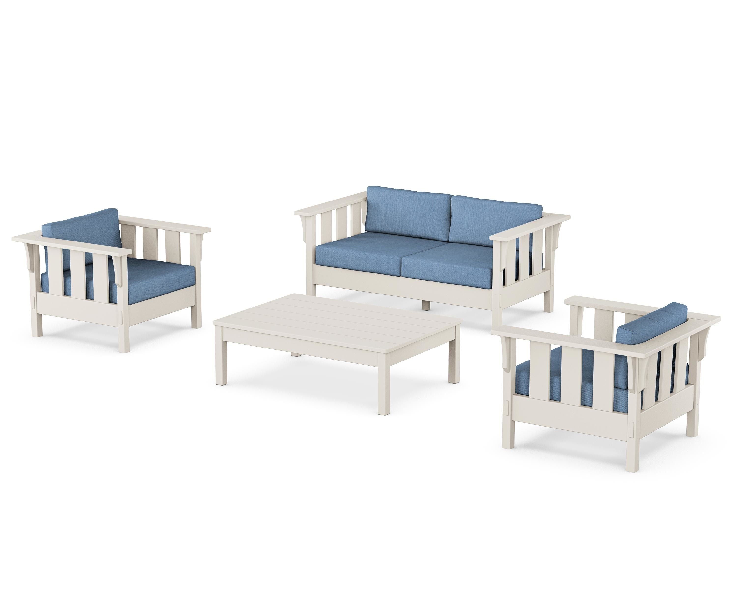 Martha Stewart by POLYWOOD® Acadia 4-Piece Deep Seating Set with Loveseat in Sand / Sky Blue